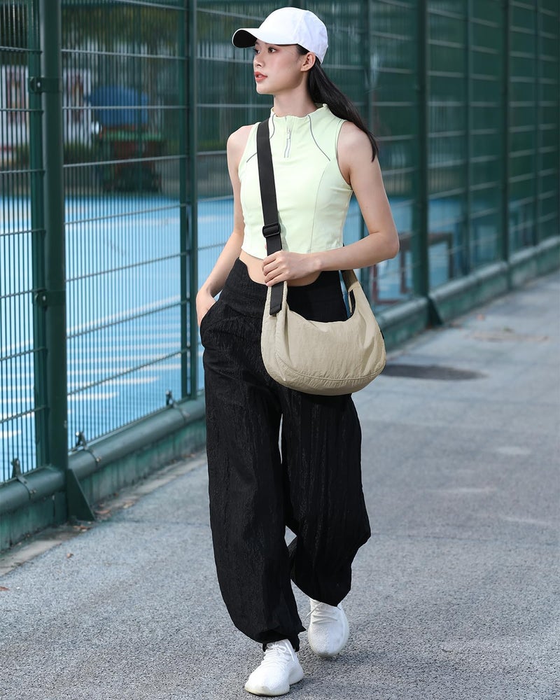 Iioscre Medium Crossbody Crescent Bag for Women Men Trendy, Nylon Crossbody Hobo Bag with Adjustable Strap and Inner Pockets. - Image 3